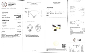  "IGI certificate for 1.00ct pear cut F color VVS2 lab diamond"