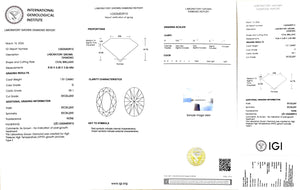 IGI certificate for 1.01ct oval D color VS1 clarity lab diamond (Certificate #LG626453910)