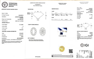 IGI certificate for 1.01ct oval D color VS1 clarity lab diamond (Certificate #LG626453812)