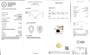 "IGI certificate for 1.01ct pear cut F color VS1 lab diamond"