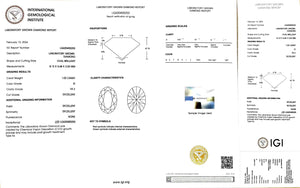 IGI certificate for 1.02ct oval G color VS2 clarity lab diamond (Certificate #LG620455253)