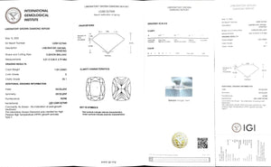 "IGI certificate for 1.03ct cushion cut D color VS1 lab diamond"