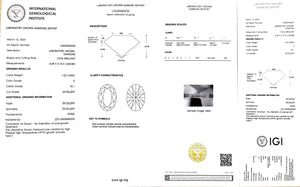 IGI certificate for 1.03ct oval D color VS1 clarity lab diamond (Certificate #LG625436235)