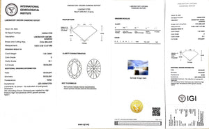 IGI certificate for 1.03ct oval D color VS1 clarity lab diamond (Certificate #LG626412700)
