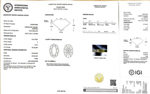IGI certificate for 1.03ct oval E color VVS2 lab diamond (LG626418452)