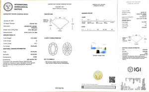 IGI certificate for 1.03ct oval G color VS2 clarity lab diamond (Certificate #LG618411367)
