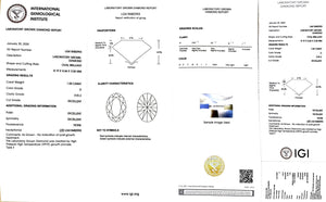 IGI certificate for 1.04ct oval D color VVS2 lab diamond (LG618482993)