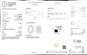 "IGI certificate for 1.38ct oval cut F color VS1 lab diamond"