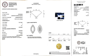 IGI certificate for 1.69ct marquise E color VS1 clarity lab diamond (LG636420630)