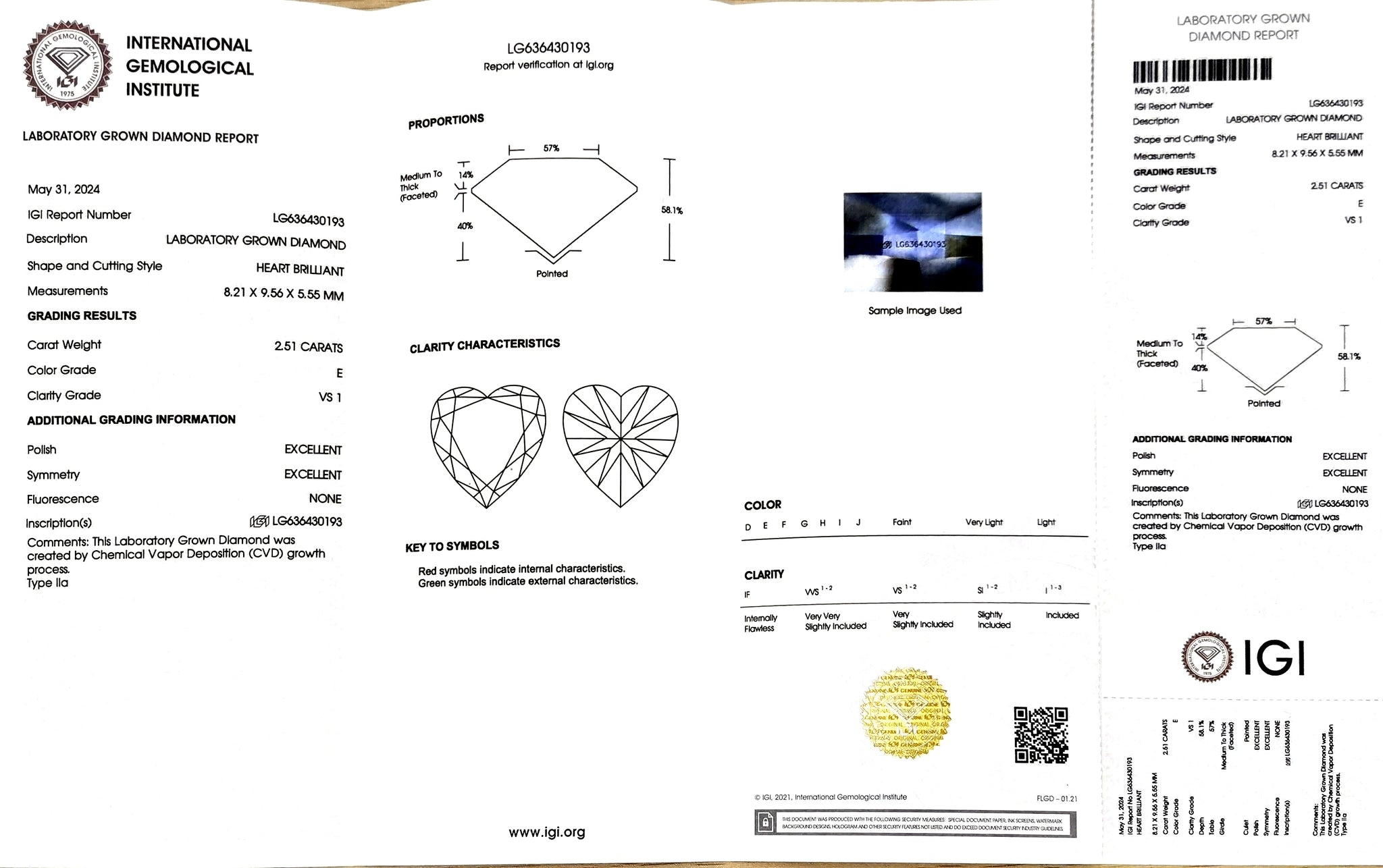 IGI certificate for 2.51ct heart E color VS1 clarity lab diamond (LG636430193)