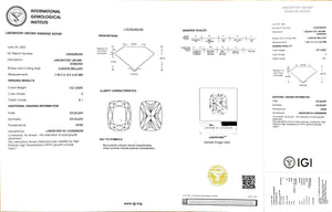 IGI report for 1.52ct cushion E color SI1 lab diamond
