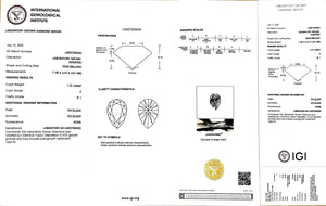 IGI report for 1.72ct pear E color SI1 lab-grown diamond