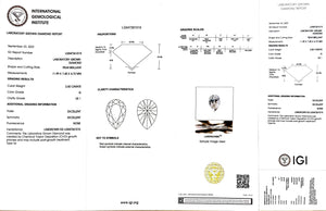IGI certification for 2.50ct pear G color VS1 lab diamond