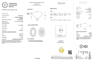 IGI lab report for 3.37ct oval G color VS1 clarity lab diamond
