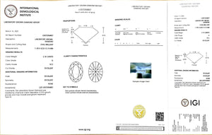 IGI report for 3.18ct oval G color VS2 lab-grown diamond