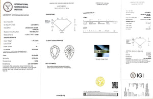 IGI certificate for 1.79ct pear F color VS1 clarity lab-created diamond
