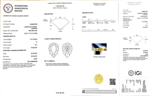 IGI report for 2.75ct pear G color VS2 lab-grown diamond