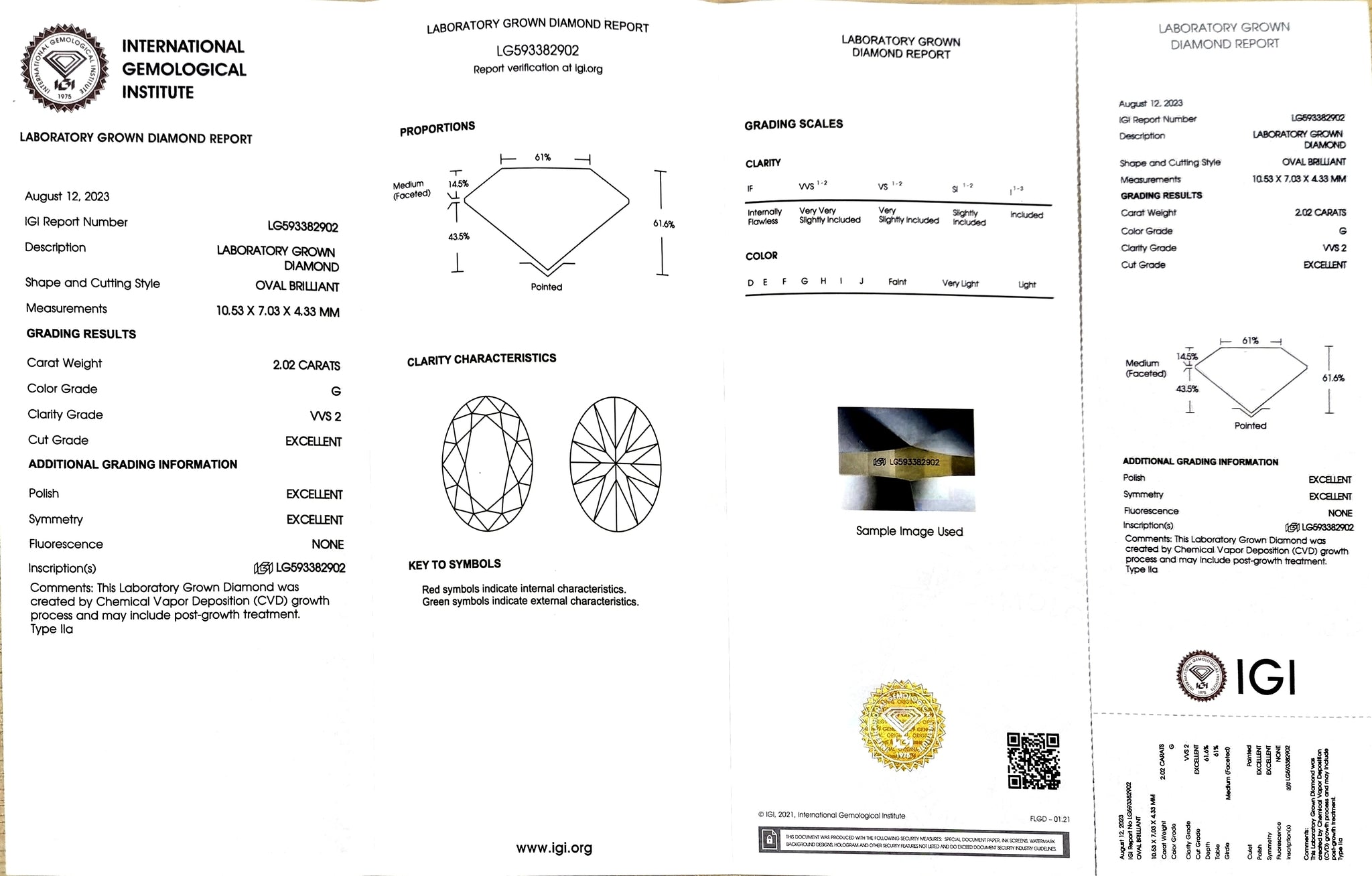 IGI certificate for 2.02ct oval G color VVS2 clarity lab diamond