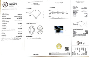 IGI certificate for 2.73ct oval G color VS1 lab-created diamond