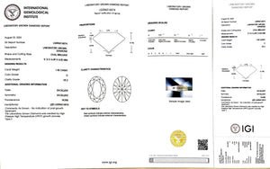 IGI certificate for 1.50ct oval cut D color VS2 clarity lab-grown diamond