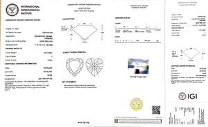 IGI report for 1.60ct heart F color VVS2 clarity lab diamond