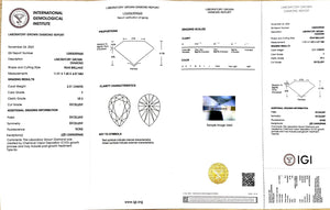 IGI certification for 2.31ct pear F color VS2 lab diamond