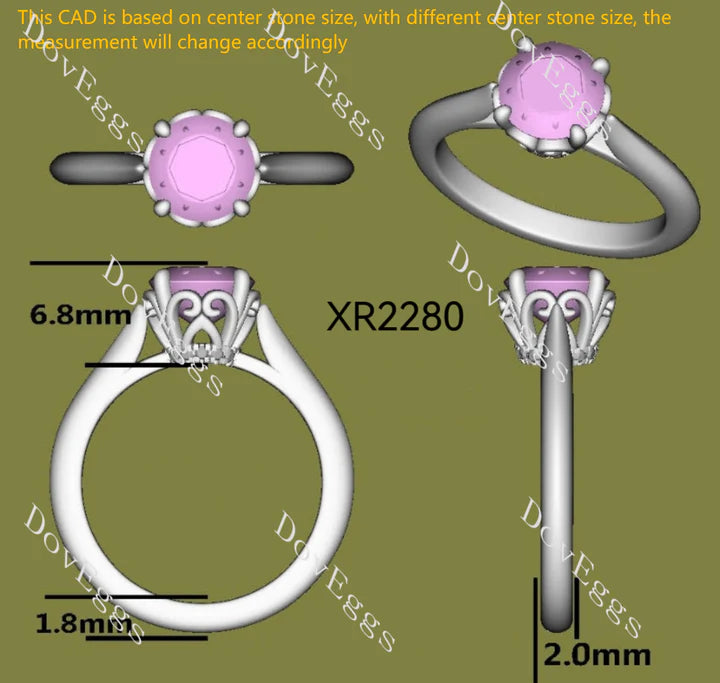 Basket hand carved engagement ring semi-mount only(Exclusively to DovEggs Stones)