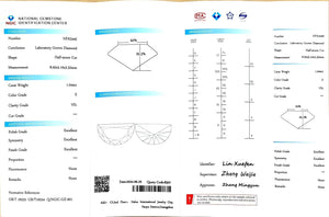 NGIC certificate for 1.044ct half-moon E color VS1 lab diamond (NPA2445)
