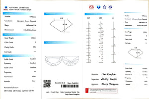 NGIC certificate for 1.050ct half-moon E color VS1 lab diamond (NPA2444)