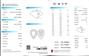 "NGIC certificate for 1.186ct pear cut fancy vivid green VS1 lab diamond"