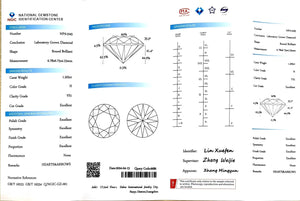 "NGIC certificate for 1.205ct round cut H color VS1 lab diamond"