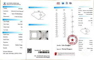 NGIC certificate for 1.20ct princess cut fancy pink VS1 lab diamond