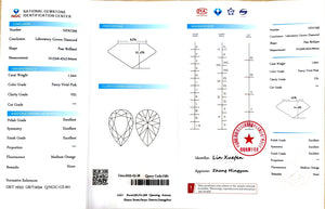 NGIC certificate for 1.54ct pear cut fancy vivid pink VS1 lab diamond