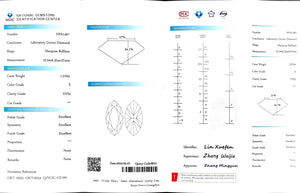 NGIC certificate for 1.570ct marquise cut E color VVS2 lab diamond