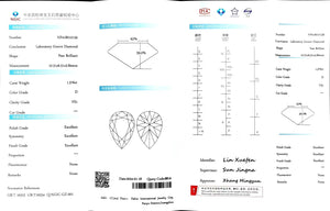 "NGIC certificate for 1.576ct pear cut D color VS1 lab diamond"