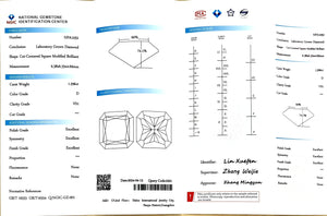 "NGIC certificate for 1.596ct radiant cut D color VS1 lab diamond"