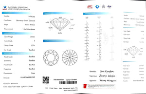 "NGIC certificate for 1.610ct round cut F color VVS1 lab diamond"