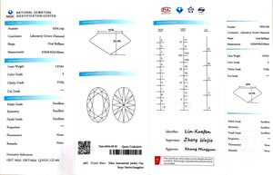 NGIC certificate for 1.613ct oval F color VVS2 lab diamond