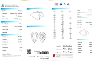 NGIC certificate for 1.620ct pear Fancy Vivid Blue VVS2 lab diamond