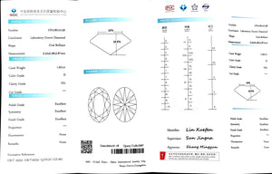 "NGIC certificate for 1.651ct oval cut D color VS1 lab diamond"