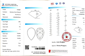 NGIC certificate for 1.68ct Pear Rose Cut G VS1 lab diamond