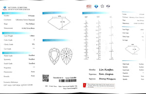 "NGIC certificate for 1.856ct pear cut F color VS1 lab diamond"