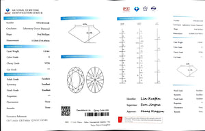 "NGIC certificate for 1.914ct oval cut E color VVS2 lab diamond"