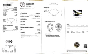 "NGIC certificate for 1.92ct pear cut E color VVS2 clarity lab-grown diamond"