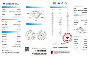 "NGIC certificate for 2.00ct round brilliant fancy vivid green VVS1 lab diamond"