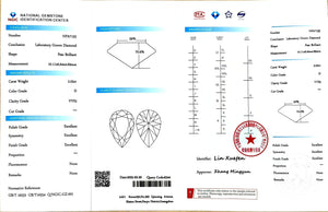 NGIC laboratory document for 2.02ct pear shaped D color VVS2 lab-created