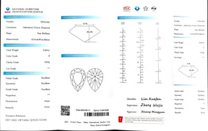 "NGIC certificate for 2.037ct pear cut E color VVS2 lab diamond"