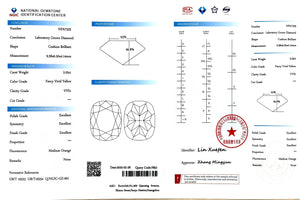 NGIC document for 2.05ct cushion cut fancy vivid yellow VVS1 lab diamond