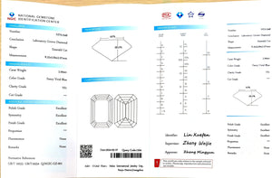 NGIC certificate for 2.064ct emerald cut Fancy Vivid Blue VS1 lab diamond