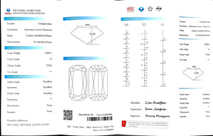 "NGIC certificate for 2.087ct modified elongated cushion cut D color VVS2 lab diamond"